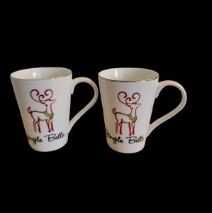 Set of 2 St. Nicholas Square Tis The Season Jingle Bells Coffee Cups Mugs